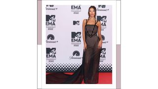 Maya Jama attends the red carpet during the MTV Europe Music Awards 2022 held at PSD Bank Dome on November 13, 2022 in Duesseldorf, Germany.