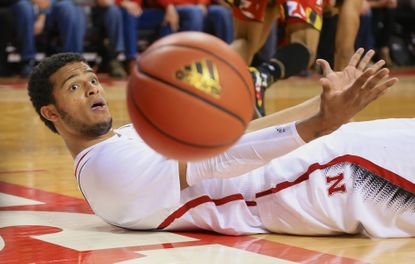 Nebraska guard Shavon Shields looks to the referee for a ruling.