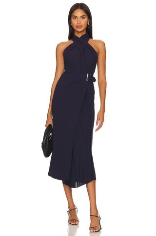 A.L.C. Fiona Halter Midi Dress in Navy Blue 