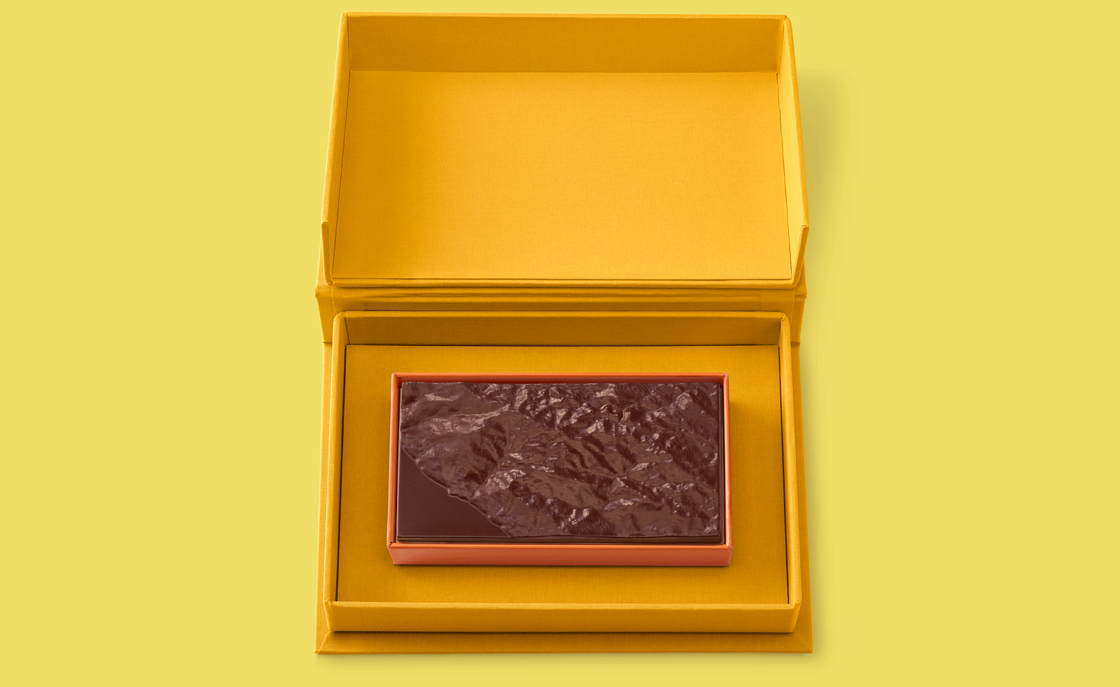 chocolate in yellow box against yellow background