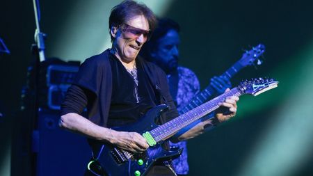 Steve Vai of SatchVai performs onstage during a concert at the Eventim Apollo on June 14, 2025 in London, England.