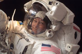 NASA astronaut Peggy Whitson during a spacewalk in 2008