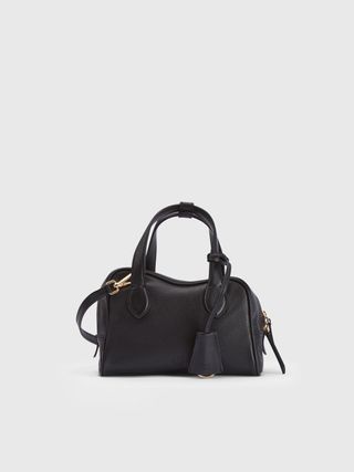 Ormelle Black Grained Leather Top Handle Bag