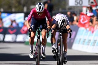 Demi Vollering and Lotte Kopecky sprint against each other at the Tour de Romandie