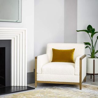 Cream boucle armchair in living room