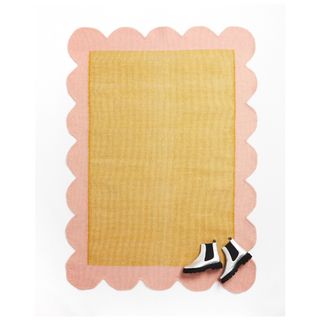 Oliver Bonas Cecily Handwoven Scalloped Yellow Wool & Cotton Rug