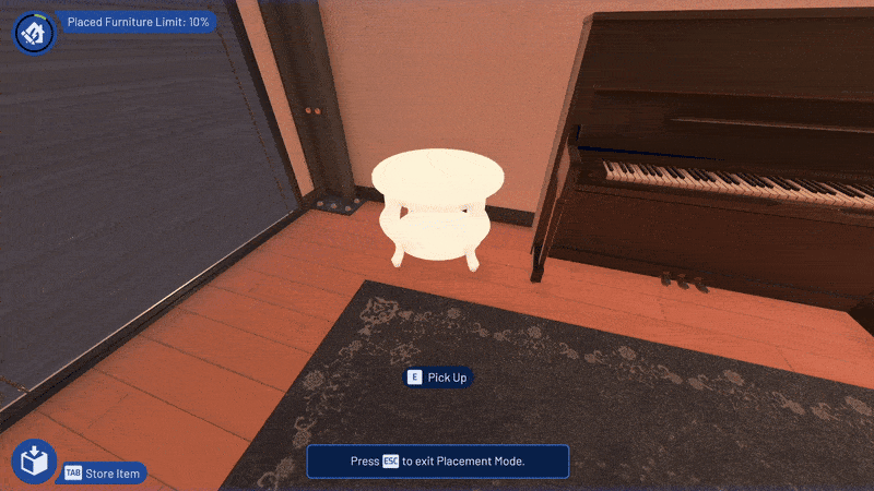 Trying to place a side table in PowerWash Simulator 2, but it's highlighted white because it can't be placed touching any other object