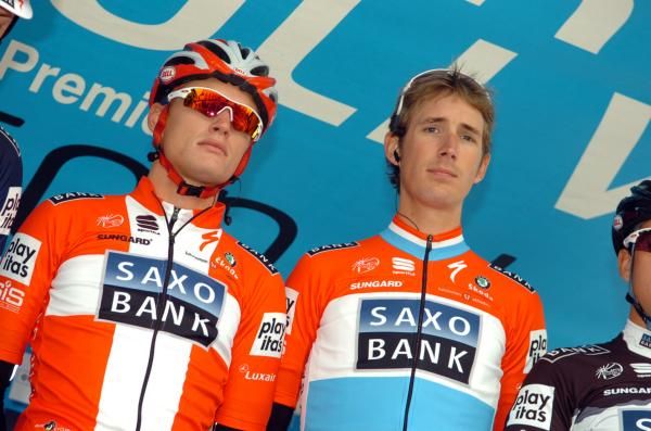 Andy Schleck lines up with Matti Breschel