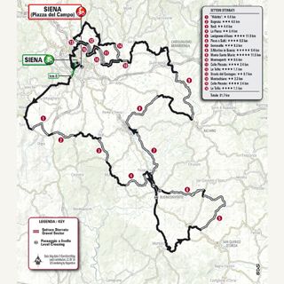 Strade Bianche route 2025 (men). Image credit: RCS.