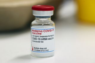 A Moderna vaccine vial.