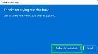 Click Go back to earlier build