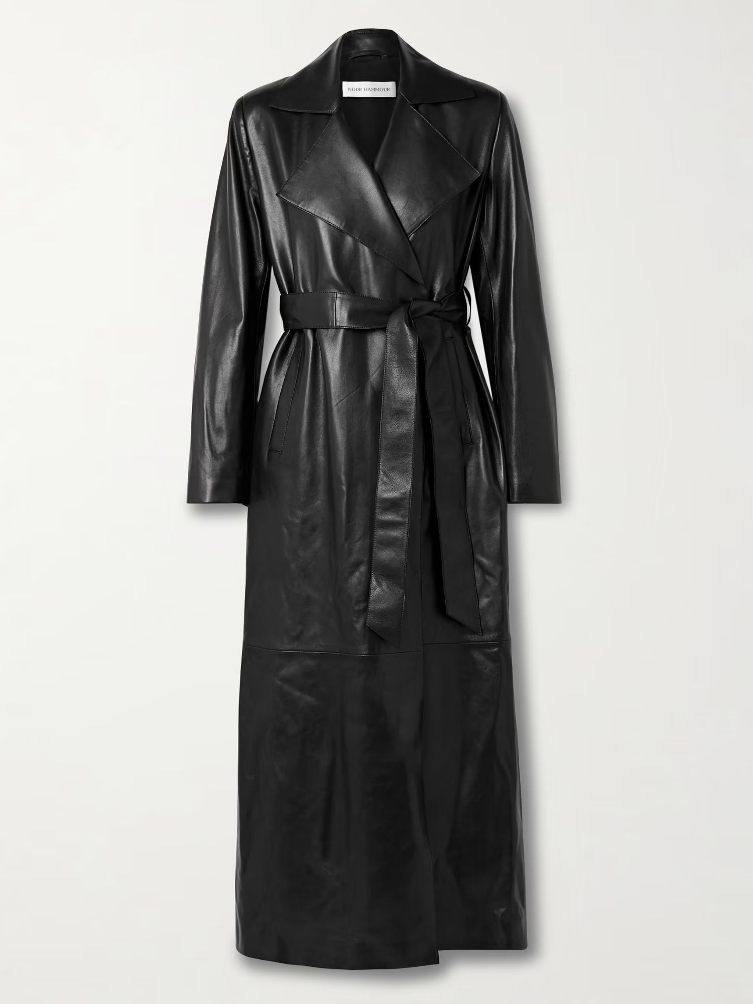 Nour Hammour Kasha belted leather trench coat