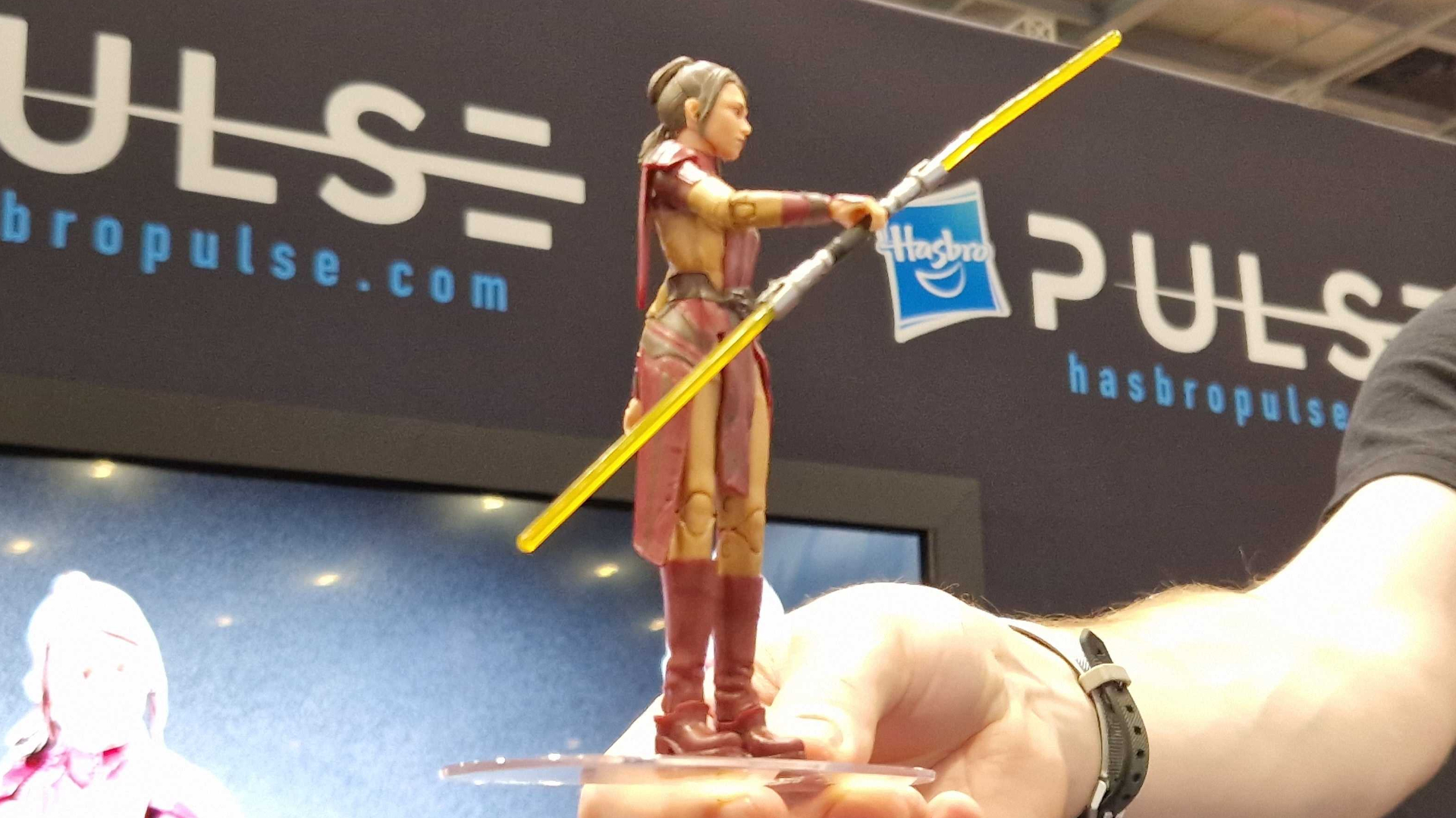 Star Wars The Black Series Bastila Shan action figure being held at MCM Comic Con London