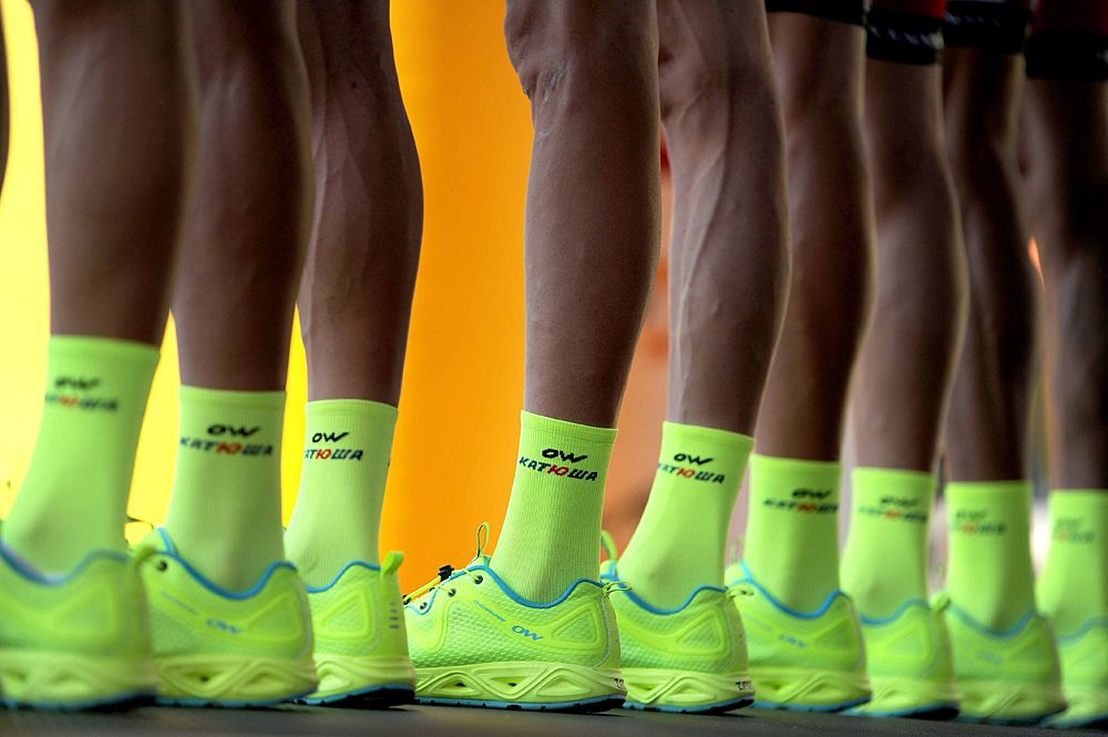 Team Katusha's right green shoes