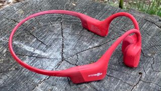 The AfterShokz Aeropex headphones in Solar Red, as tested by our reviewer Howard Calvert