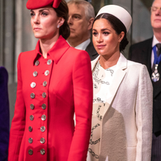 atherine, The Duchess of Cambridge stands with Meghan, Duchess of Sussex at Westminster Abbey for a Commonwealth day service on March 11, 2019 in London, England. Commonwealth Day has a special significance this year, as 2019 marks the 70th anniversary of the modern Commonwealth, with old ties and new links enabling cooperation towards social, political and economic development which is both inclusive and sustainable.