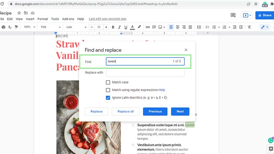 Cómo usar buscar y reemplazar en Google Docs