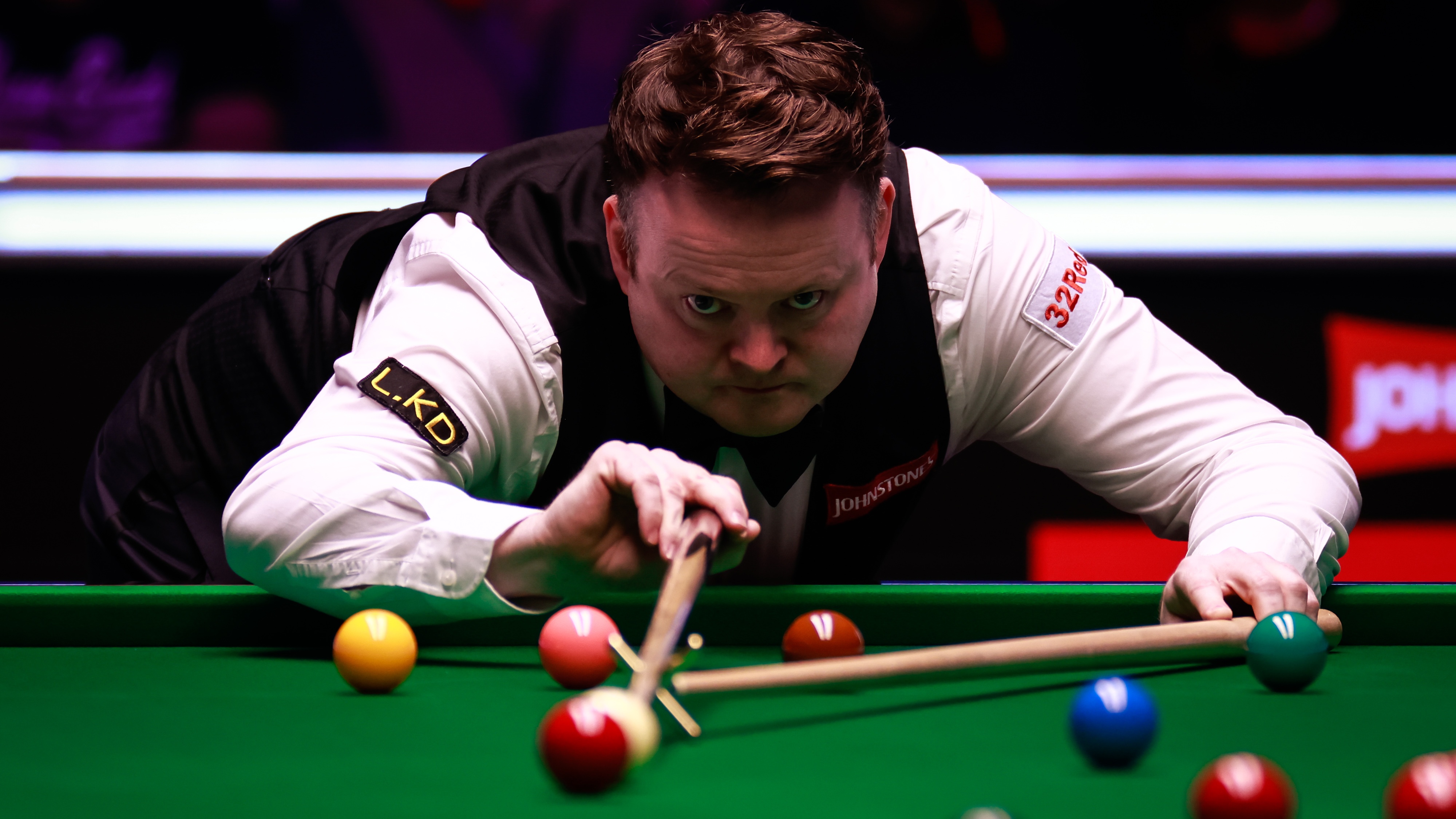 : Shaun Murphy of England plays a shot in the first round match against Gary Wilson of England on day one of the 2025 Johnstone's Paint Masters at Alexandra Palace on January 12, 2025 in London, England. 