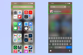Screenshots showing the steps required to automatically hide new apps on iPhone