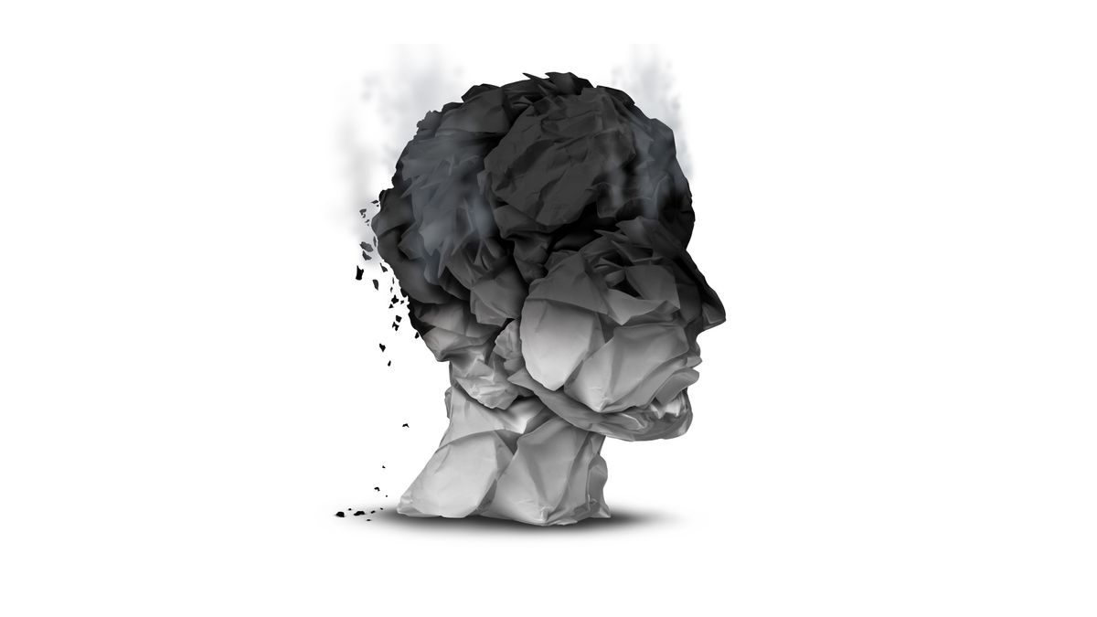 An abstract image showing a paper head smouldering at the top to signify burnout