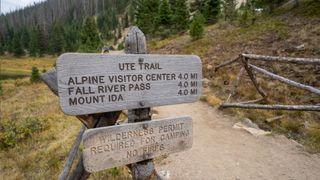 A sign at the beginning of the Ute Trail in Rocky Mountain National Park Colorado