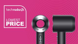 Dyson Supersonic Origin hair dryer on pink background with TechRadar logo and "Lowest Price" text
