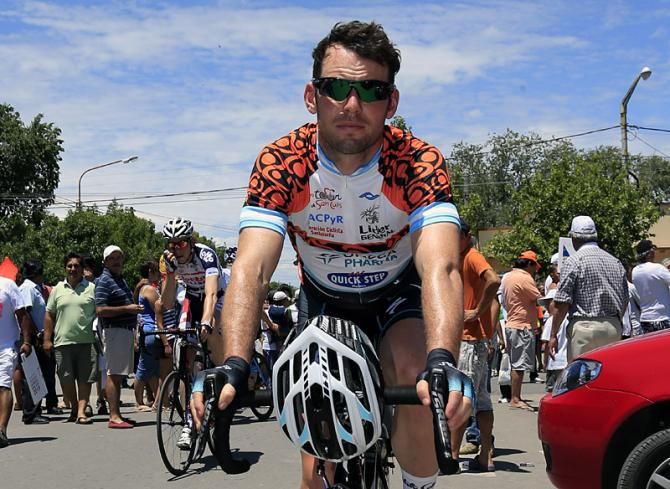 Race leader Mark Cavendish makes his way to the sign-on stage.