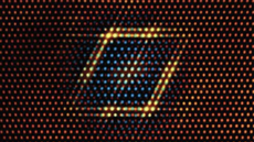 A cross-section of the new copper alloy, with the orange dots representing copper atoms, the yellow tantalum atoms, and the blue lithium atoms.