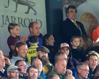 Prince George, Princess Charlotte, Kate Middleotn and Prince William at an Aston Villa football match