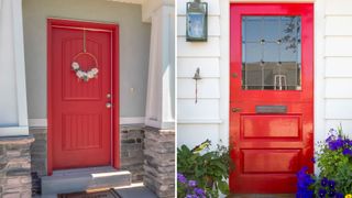 collage shot of two red front doors to inspire how to use Pantone color of the year 2023
