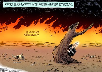 Political Cartoon U.S. Global warming climate change extinction species humans
