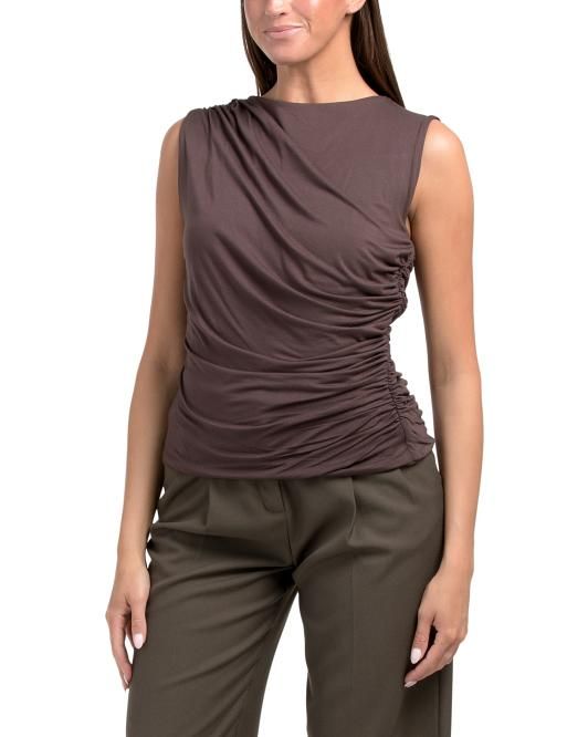 Philosophy, Sleeve Slinky Ruched Funnel Neck Top