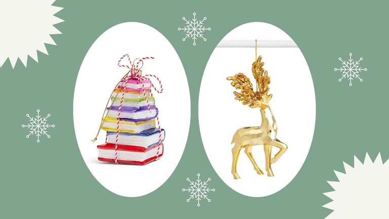 a collage image of two of the best Christmas decorations, including two ornaments