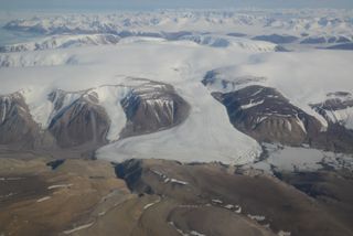Outlet glaciers from the western edge of the Prince of Wales ice field, east central Ellesmere Island, Nunavut, Canada.