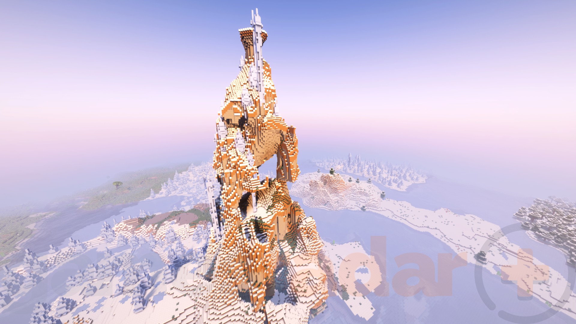 A gigantic ice spiked monolith rises from the ocean in one of the best Minecraft seeds for building.