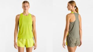 Arc’Teryx Norvan Tank worn by model, front and back views