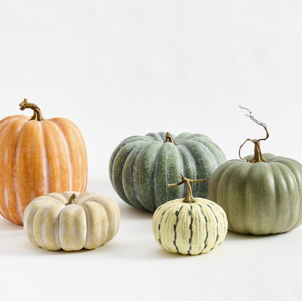 Mix of green, white and orange faux pumpkins