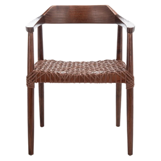 retro style wood accent chair with rounded back and high arms