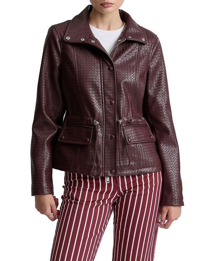 Faux-Ever Leather Basketweave Cropped Anorak - Burgundy