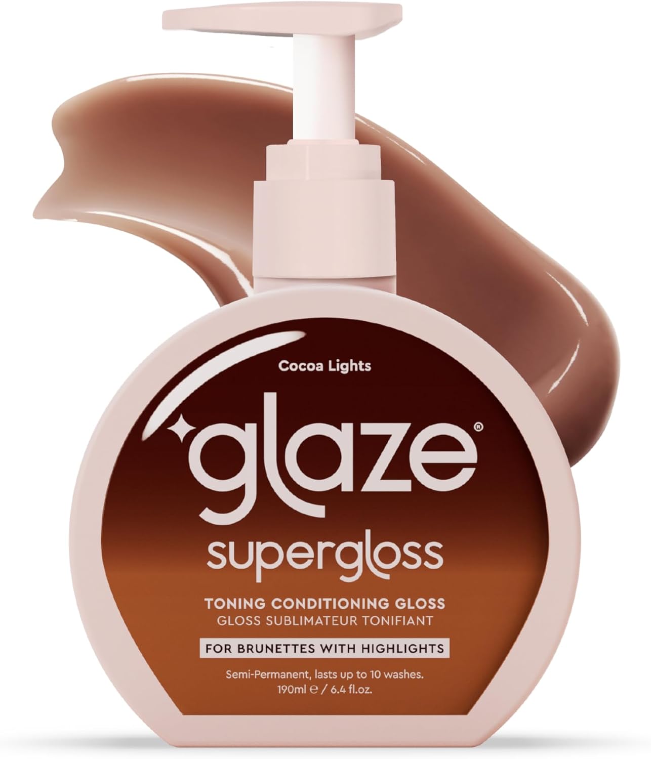 Glaze Supergloss Color Conditioning Gloss &amp;ndash; Hydrating Semi-Permanent Color Hair Gloss &amp;amp; Shine Boost &amp;ndash; Color Depositing Mask - Cruelty-Free &amp;ndash; 190ml - Cocoa Lights - Balancing Toner for Brown Hair