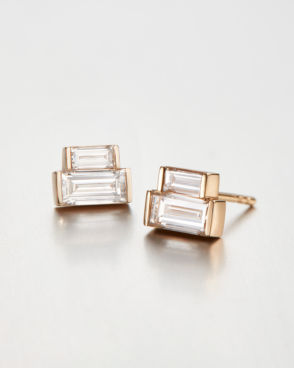 14k Gold Lab Grown Diamond Stacked Baguette Studs - 1.0 Ctw