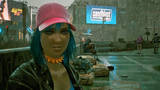 Cyberpunk 2077 blue haired character
