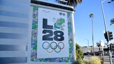 A mural for the 2028 Summer Olympics is seen in Los Angeles. 