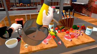 Blending a pot of ingredients in Cooking Simulator VR