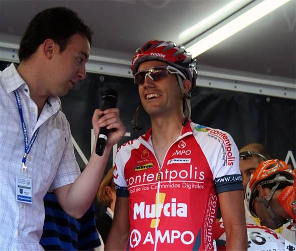 Local rider Dioni Galparsoro is interviewed before the race.