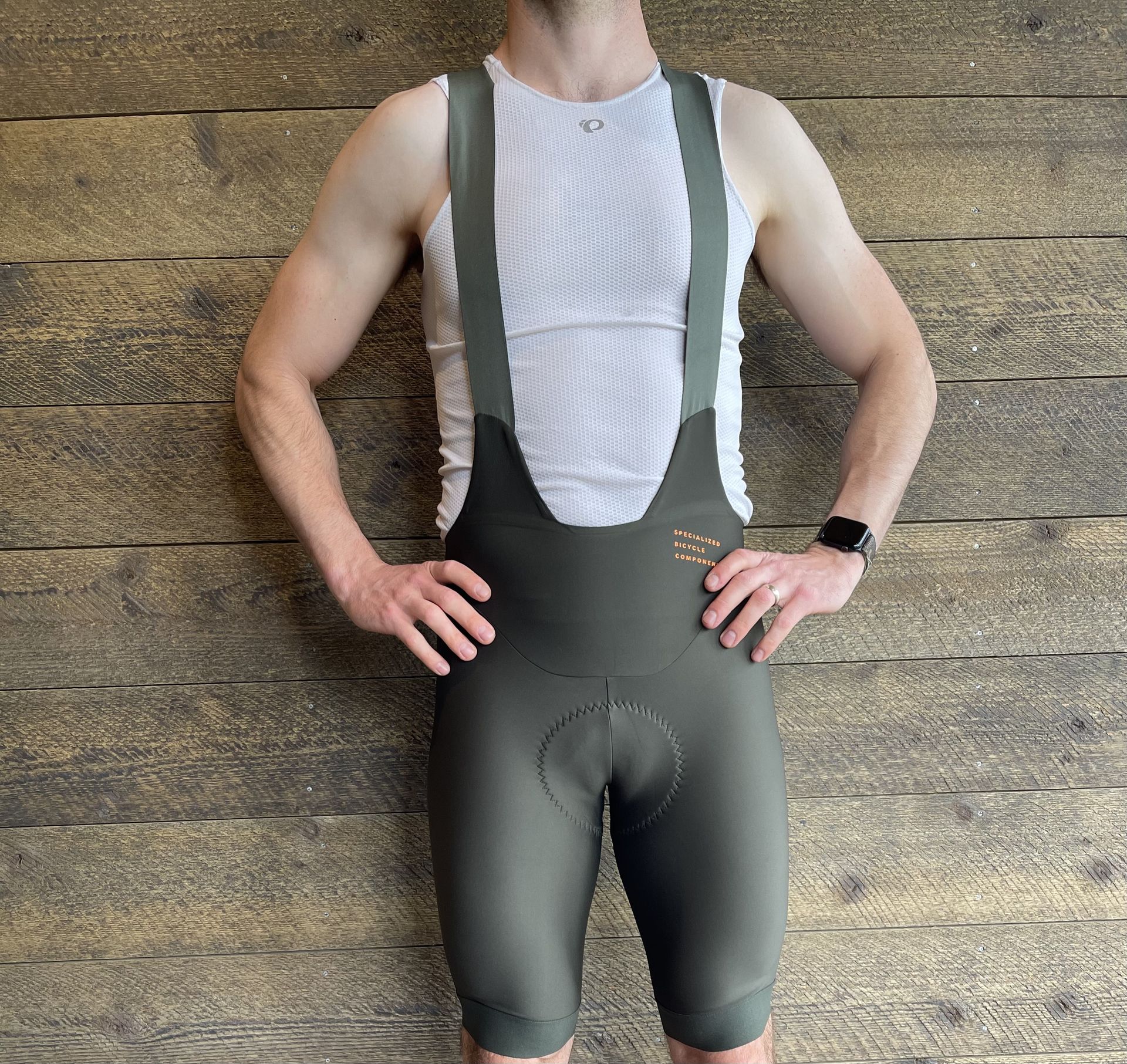Model wears Specialized Prime Bib Shorts