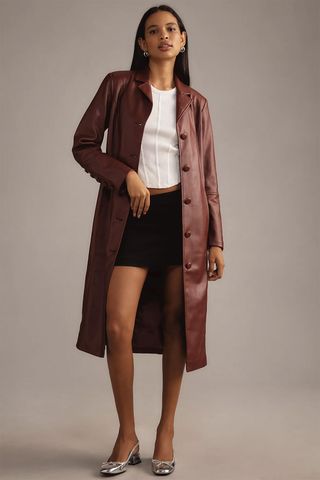 Avec Les Filles Faux Leather Belted Long Coat