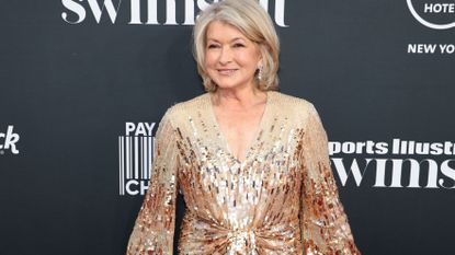 Martha Stewart wears a glittery gold dress on the red carpet in 2023
