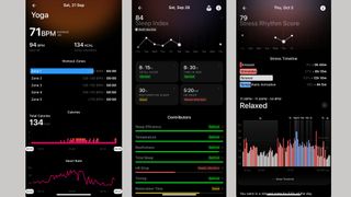 Katie Sims' screenshot of yoga workout insights, sleep tracking, and stress tracking in the Ultrahuman Ring app