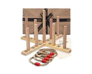 Jaques of London Quoits Garden Games | Outdoor Games | 5 Rope Quoits Ring Toss Game | Wooden Quoits Set | Family Lawn Games | 9 Pin